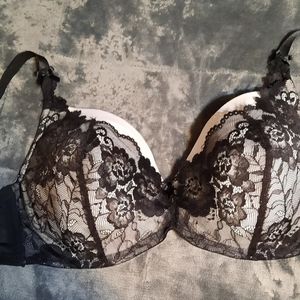 40DD Pure Beauty Black Lace over White Bra